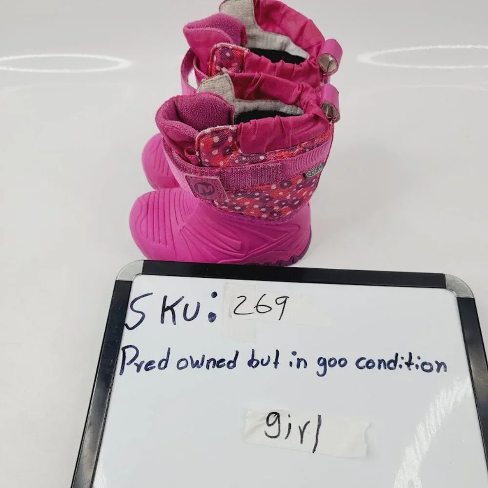 Merrell Girl's Pink Snow Quest Lite Waterproof Floral Ankle Snow Boots Size 5‎